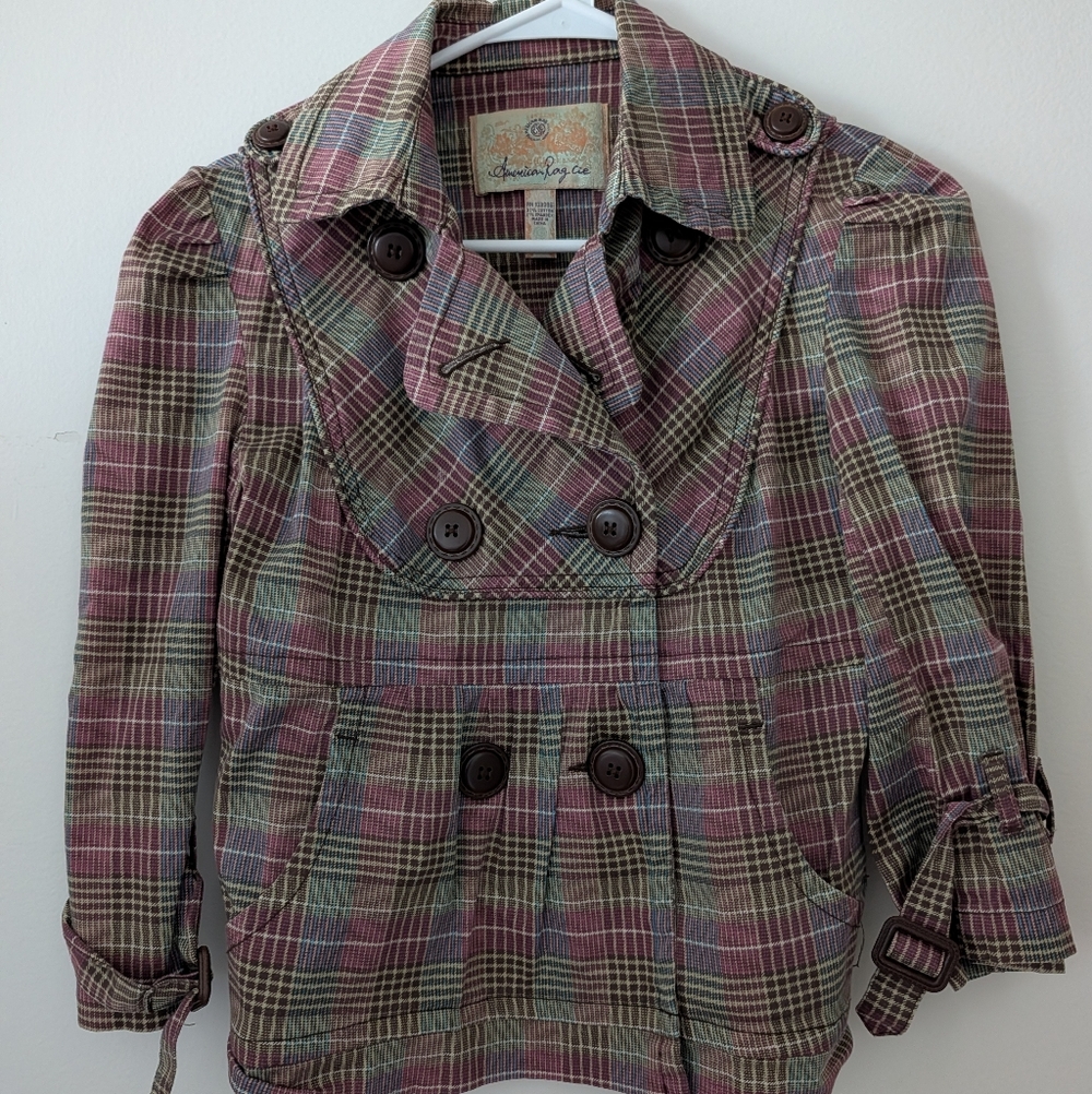Women's American Rag Multicolor Plaid Pea Coat